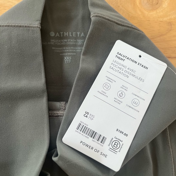 Athleta Salutation Stash Pocket XXS - Hematite Gray - Picture 1 of 2